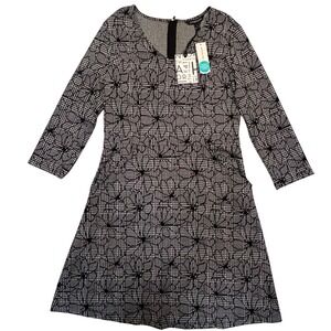 41 Hawthorne Stitch Fix Black White Monochrome Plaid Floral Dress NWT Size‎ L